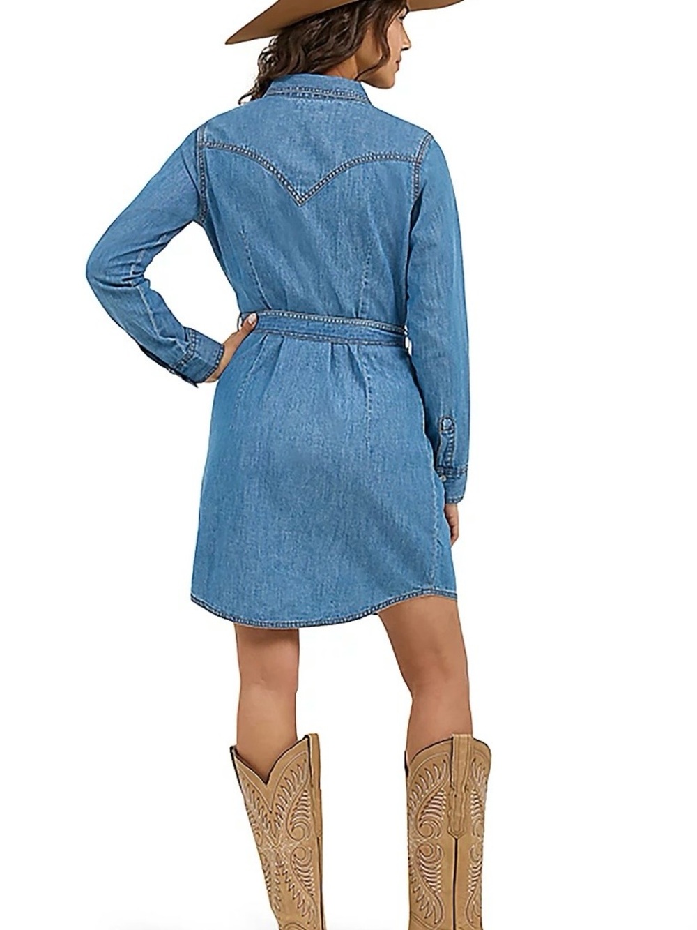 Wrangler Retro Denim Dress with Waist Tie and Pearl Snaps. Size XL - Picture 2 of 8